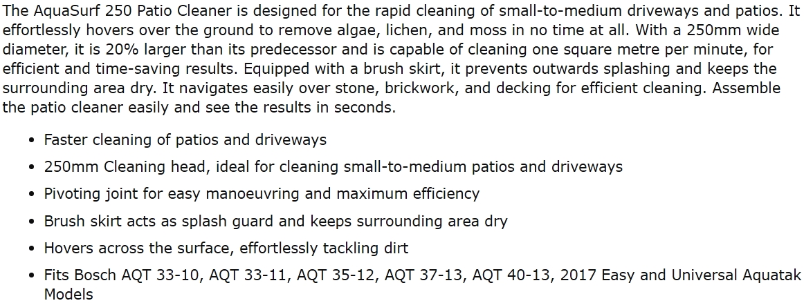 מברשת הליקופטר לניקוי משטחים בוש BOSCH AQYASURF 250 TEXT